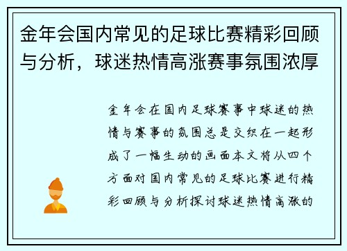 金年会国内常见的足球比赛精彩回顾与分析，球迷热情高涨赛事氛围浓厚